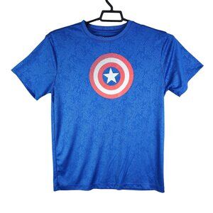 Men's Blue Marvel Captain America Shield Shirt 100% Polyester Short Sleeve L
